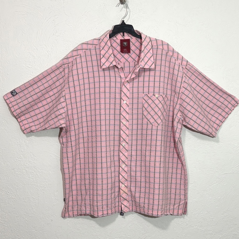 Def Jam University Mens XXL Pink Plaid Short Sleeve Button Down Cotton Shirt